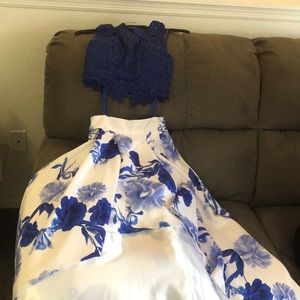 Two-piece prom ,blue flower dress used ONE time
